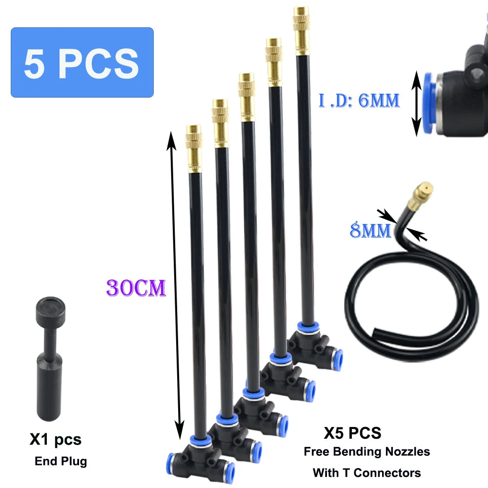 20/30/50cm 360° Free-bend Misting Nozzle Adjustable Brass Atomization Sprayer Garden Irrigation Watering for 6/8/10/12mm PE Hose