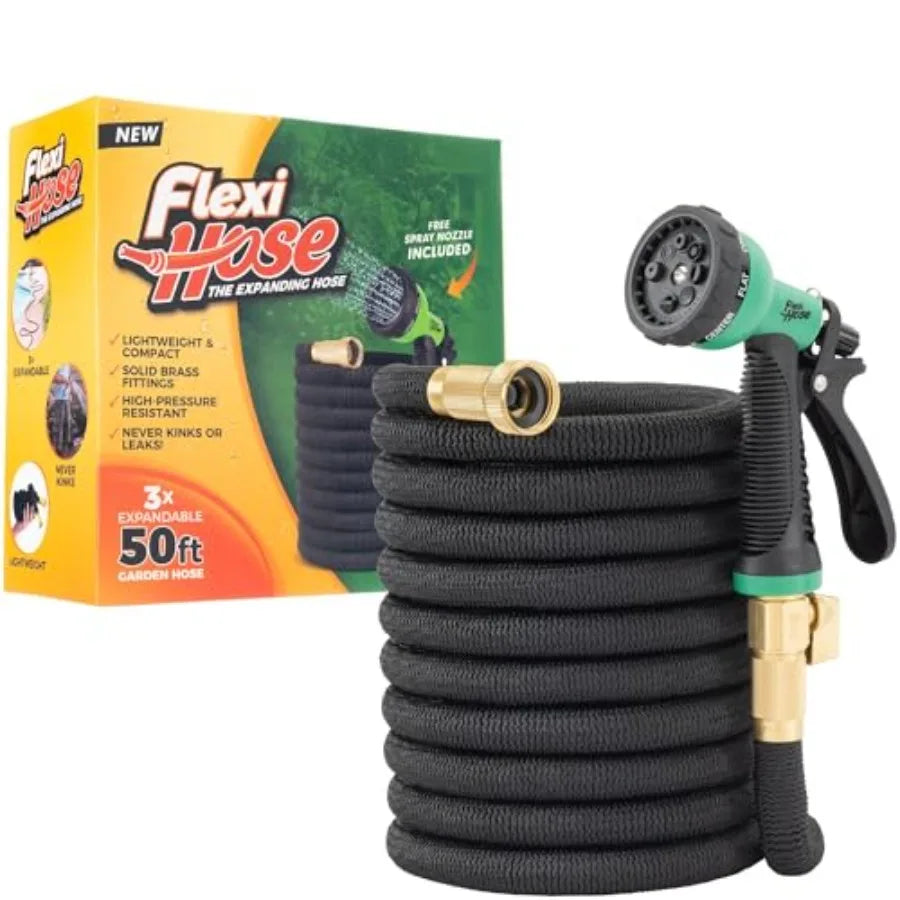 Expandable Garden Hose with 8 Function Nozzle 50FT - Lightweight Retractable Water Hose in Blue with No-Kink Flexibility 3/4 In