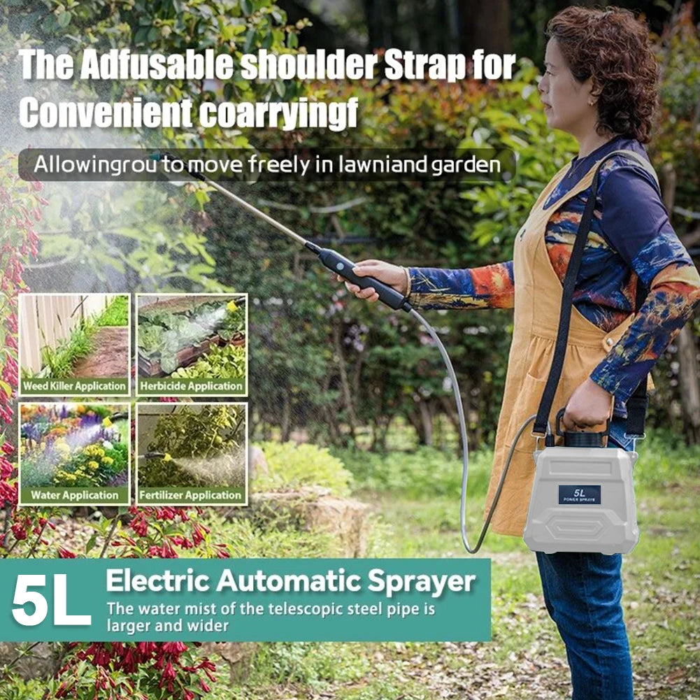 5L Shoulder Pesticide Sprayer Automatic Sprayer Bottle USB Rechargeable Garden Water Sprayer Lawn Sprinkler for Lawn Garden