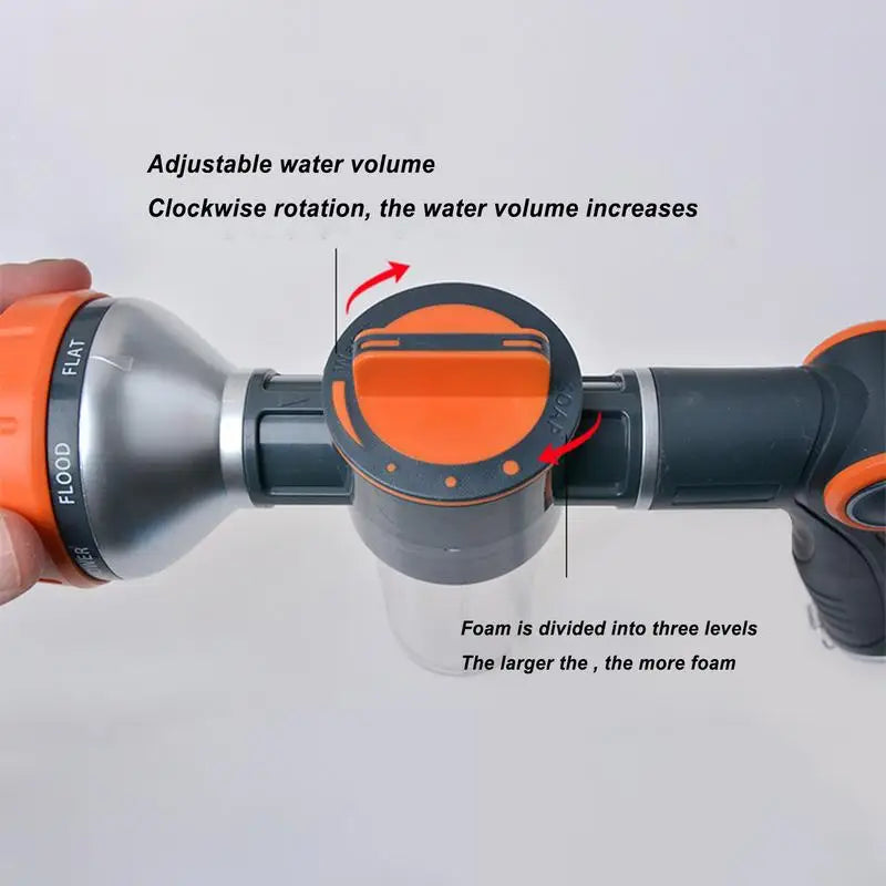 Garden Hose Spray Nozzle 8 Spray Patterns Car Pressure Washer Nozzle Thumb Control Nozzle For Pet Wash With 100ml Liquid Bottle