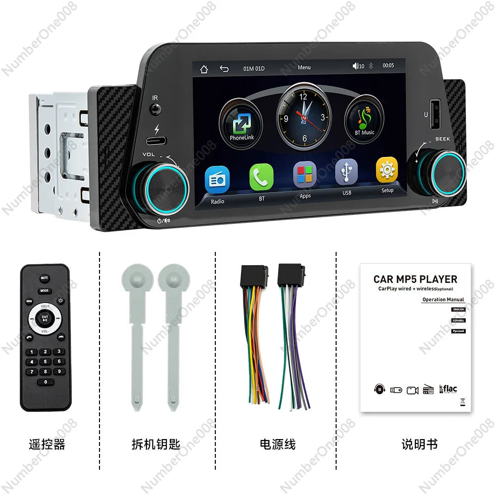5 Inch 1 DIN Car MP5 Player, Wireless CarPlay Android Auto, Bluetooth 5.1 FM Radio, Touchscreen with Reversing Assist, 60W×4