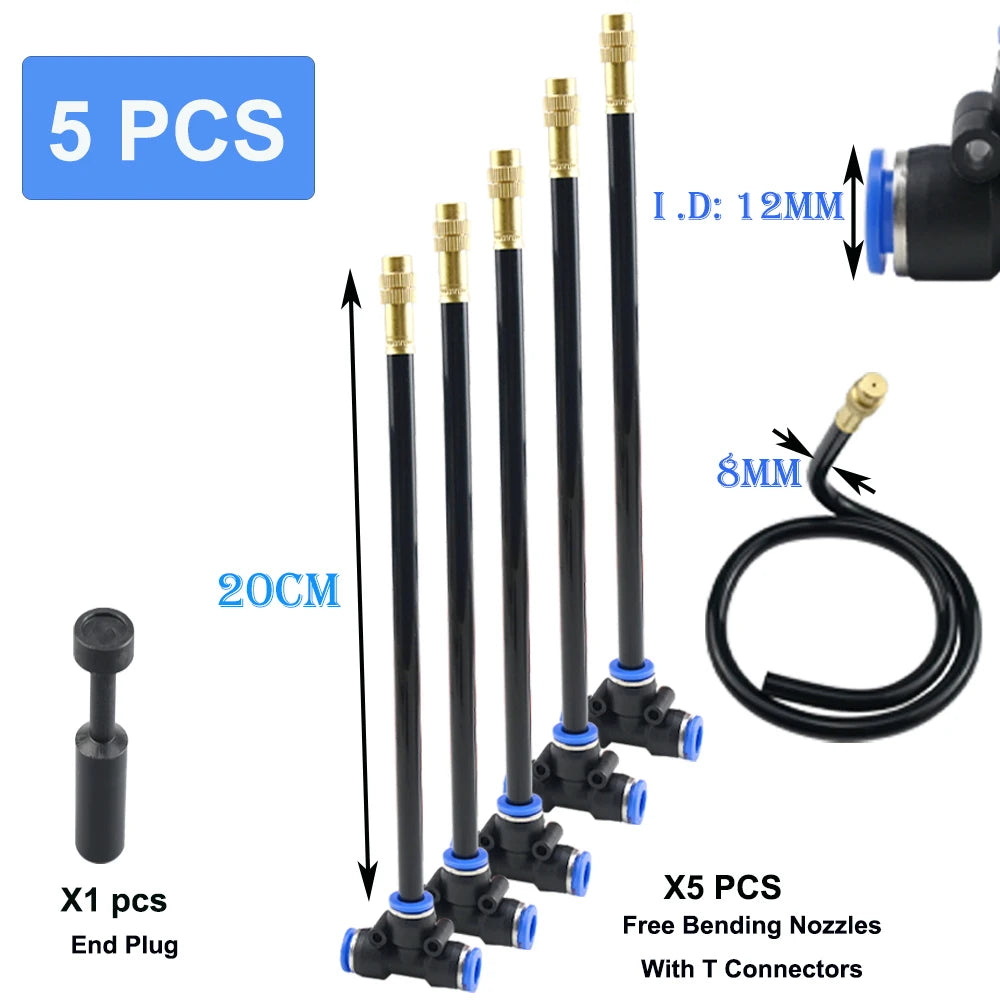 20/30/50cm 360° Free-bend Misting Nozzle Adjustable Brass Atomization Sprayer Garden Irrigation Watering for 6/8/10/12mm PE Hose