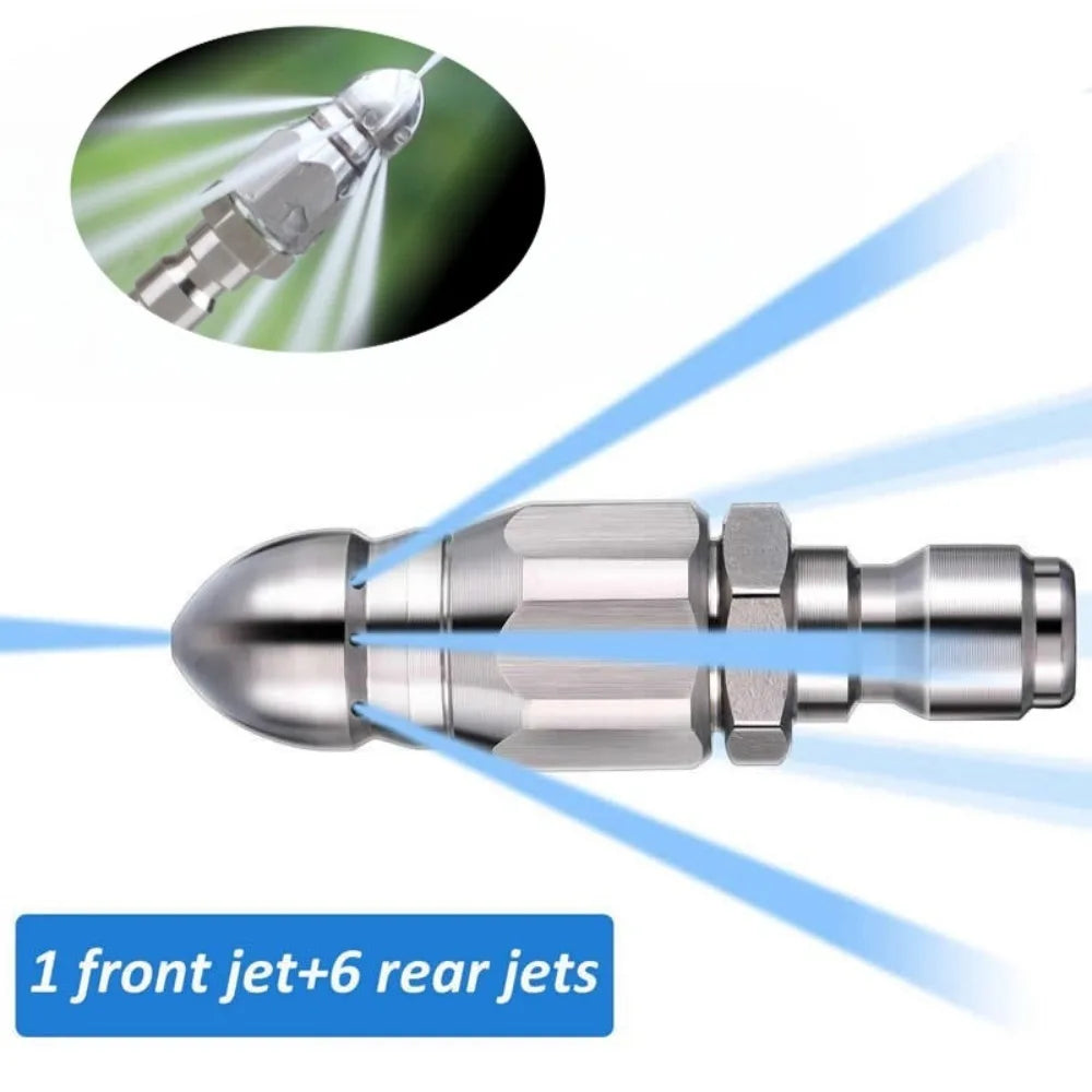 1/4" Stainless Steel Pressure Washer Nozzle Water Jet Sewer Drain Cleaning Quick Connect Plug Hose Accessory Tool