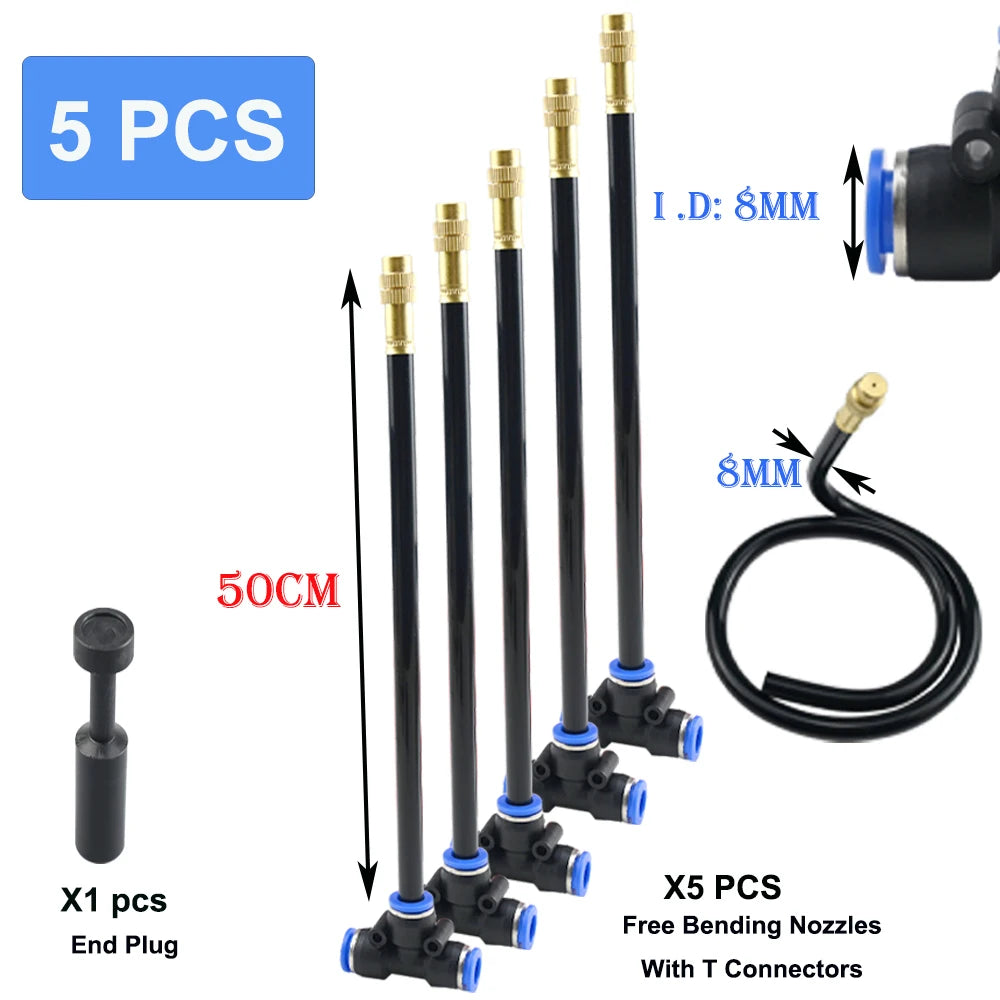 20/30/50cm 360° Free-bend Misting Nozzle Adjustable Brass Atomization Sprayer Garden Irrigation Watering for 6/8/10/12mm PE Hose