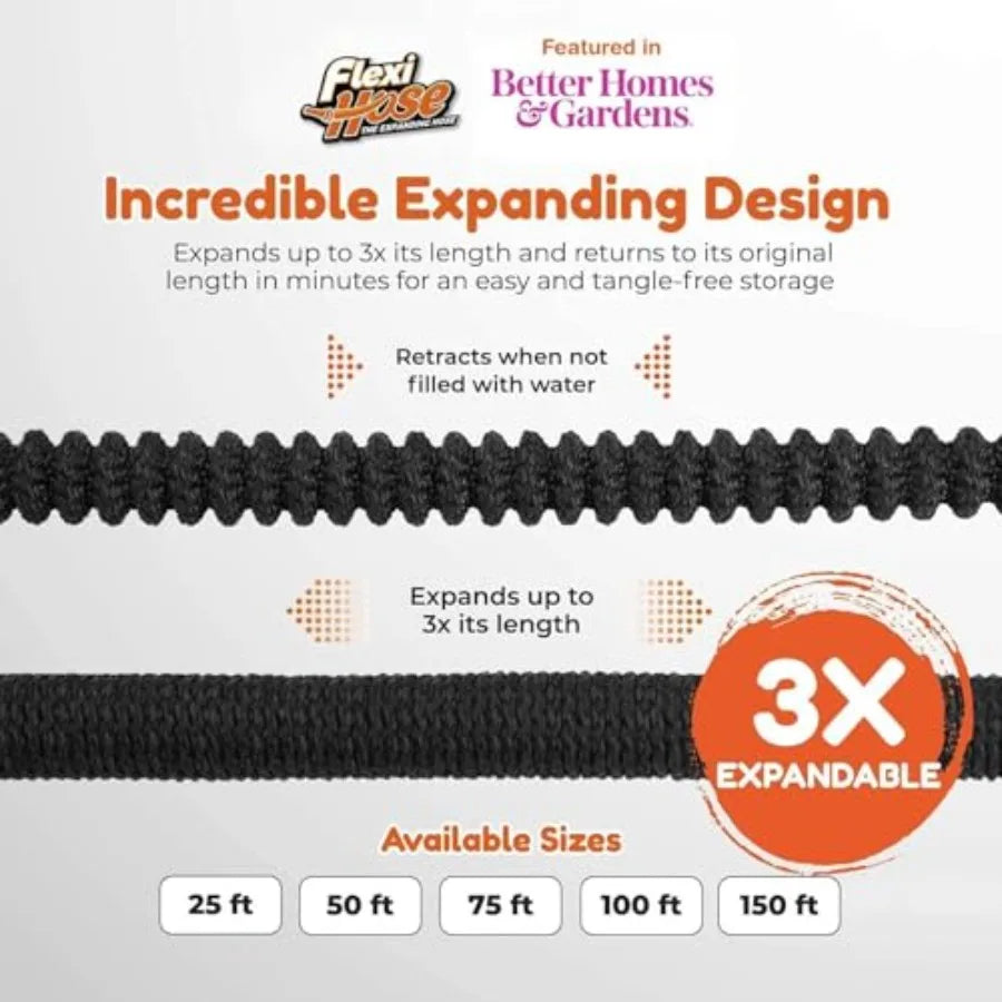 Expandable Garden Hose with 8 Function Nozzle 50FT - Lightweight Retractable Water Hose in Blue with No-Kink Flexibility 3/4 In