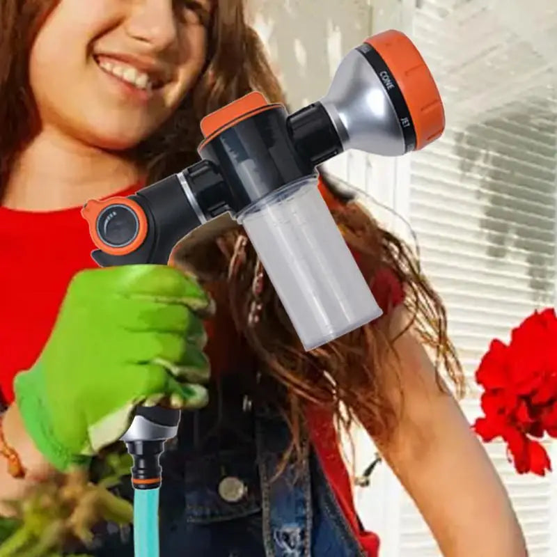 Garden Hose Spray Nozzle 8 Spray Patterns Car Pressure Washer Nozzle Thumb Control Nozzle For Pet Wash With 100ml Liquid Bottle