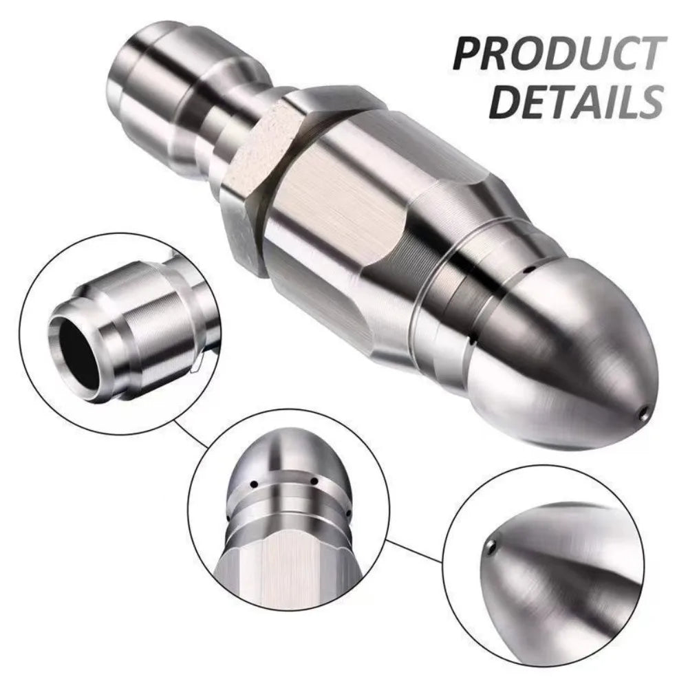 1/4" Stainless Steel Pressure Washer Nozzle Water Jet Sewer Drain Cleaning Quick Connect Plug Hose Accessory Tool